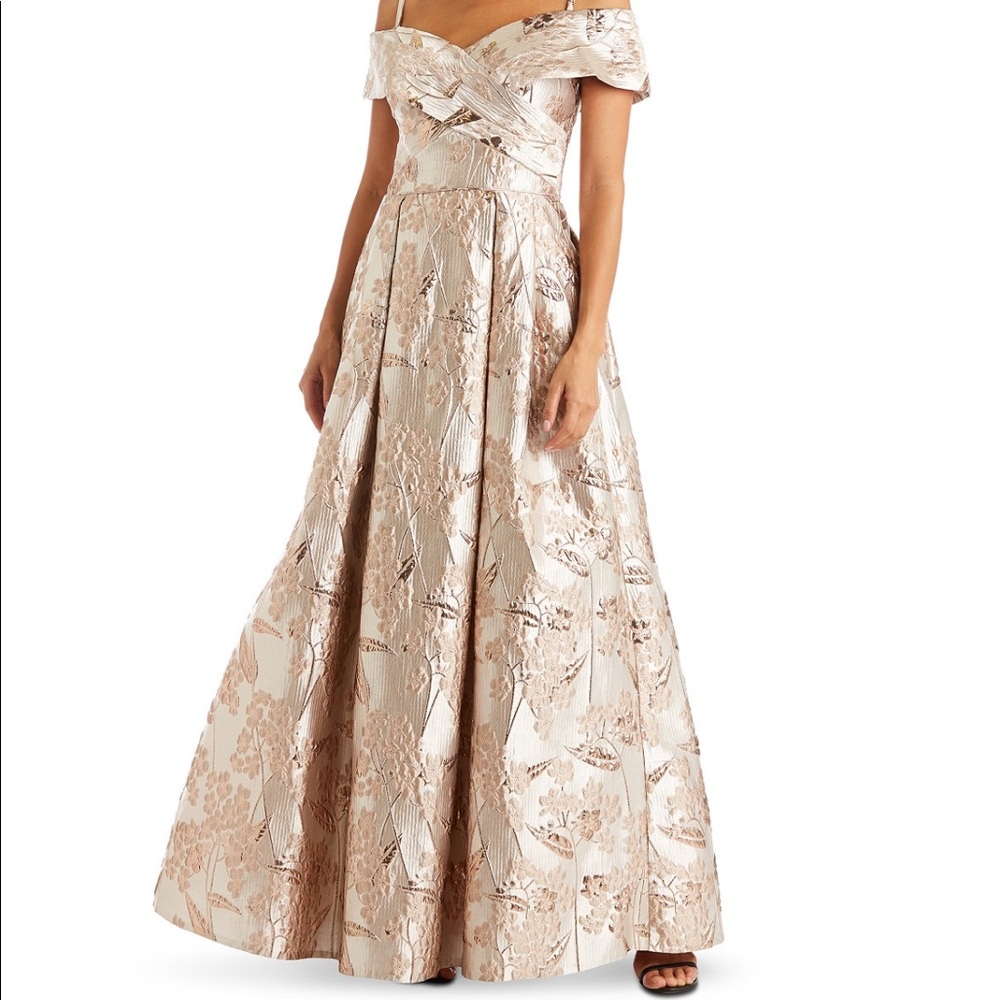 Gold floral brocade dress